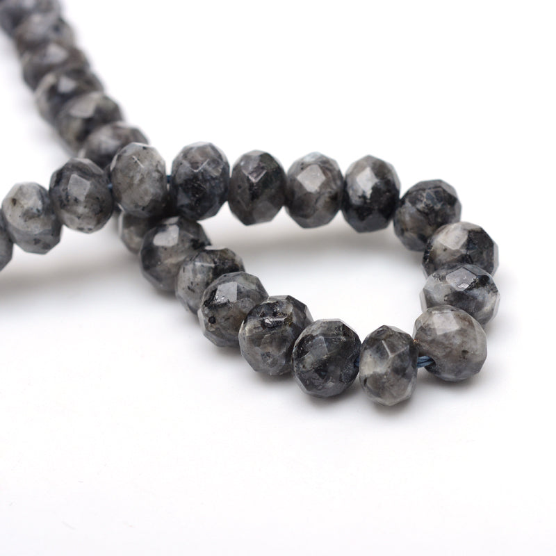 Faceted Rondelle Larvikite Beads Strands – Gray, 8–9×5–6mm, Hole: 1mm, Approx. 70pcs/Strand, 14.5” The Pink Bead Shop