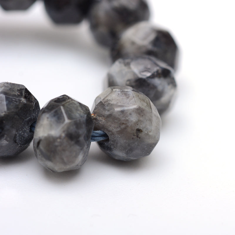 Faceted Rondelle Larvikite Beads Strands – Gray, 8–9×5–6mm, Hole: 1mm, Approx. 70pcs/Strand, 14.5” The Pink Bead Shop