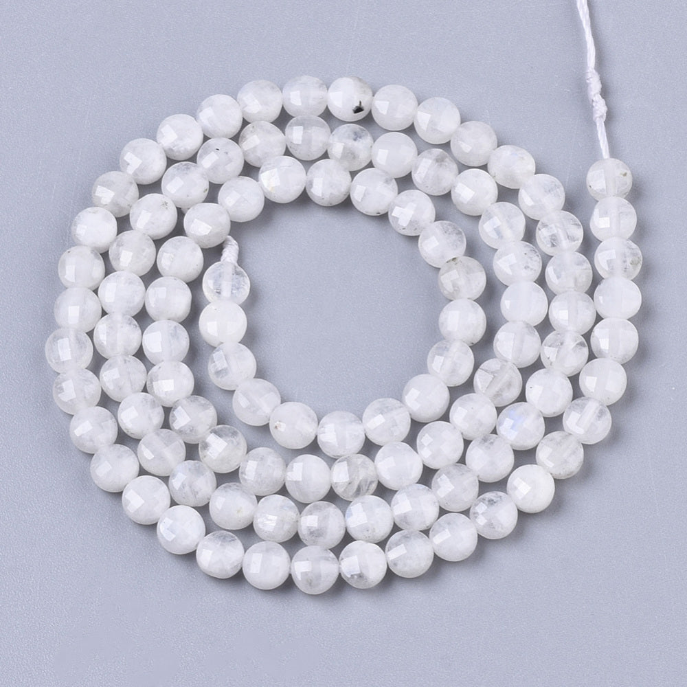 Rainbow Moonstone Faceted Coin Beads 4×2.5mm | The Pink Bead Shop Canada