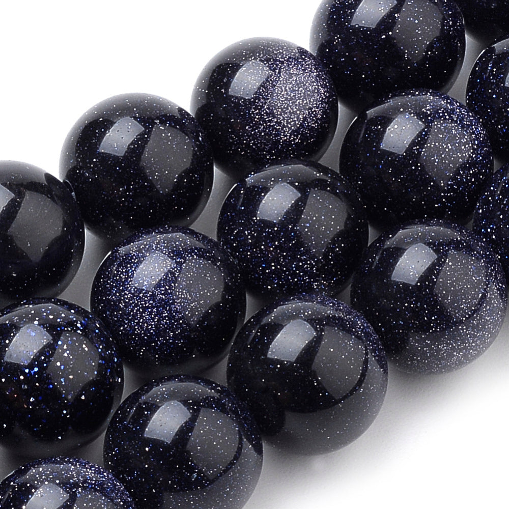 Blue Goldstone Beads Strands – Round, Midnight Blue, 4mm / 6mm / 8mm, Hole: 0.8–1mm, The Pink Bead Shop