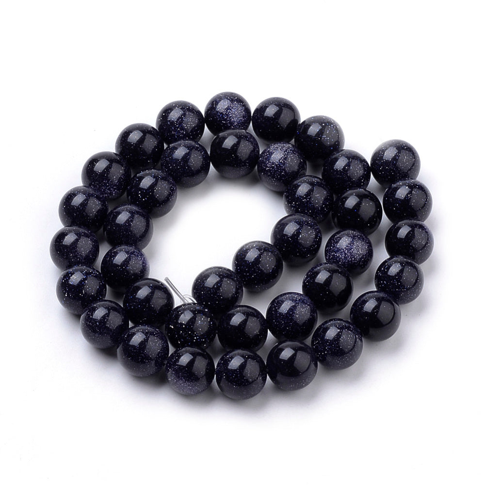 Blue Goldstone Beads Strands – Round, Midnight Blue, 4mm / 6mm / 8mm, Hole: 0.8–1mm, The Pink Bead Shop