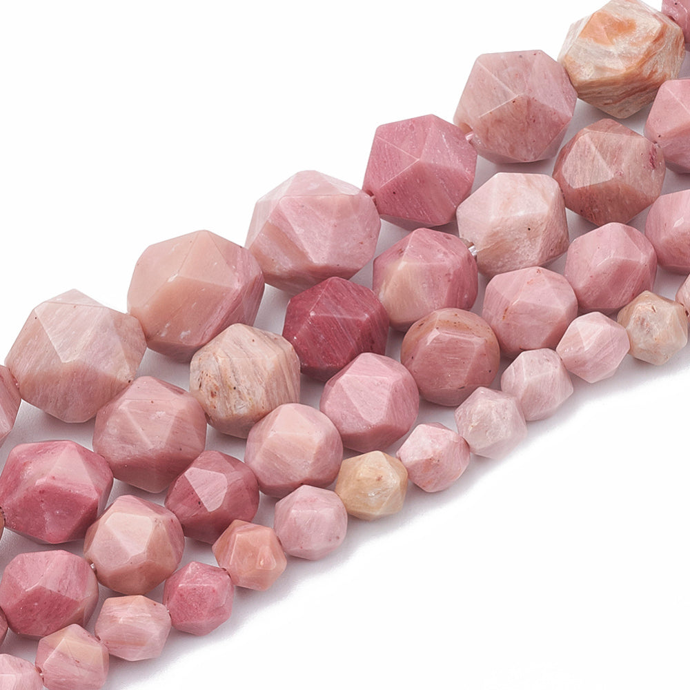 Natural Rhodonite Beads Strands – Star Cut, Faceted, Pink, 8–10×7–8mm, Hole: 1mm, Approx. 45–48pcs/Strand, 14.2–14.6” The Pink Bead Shop