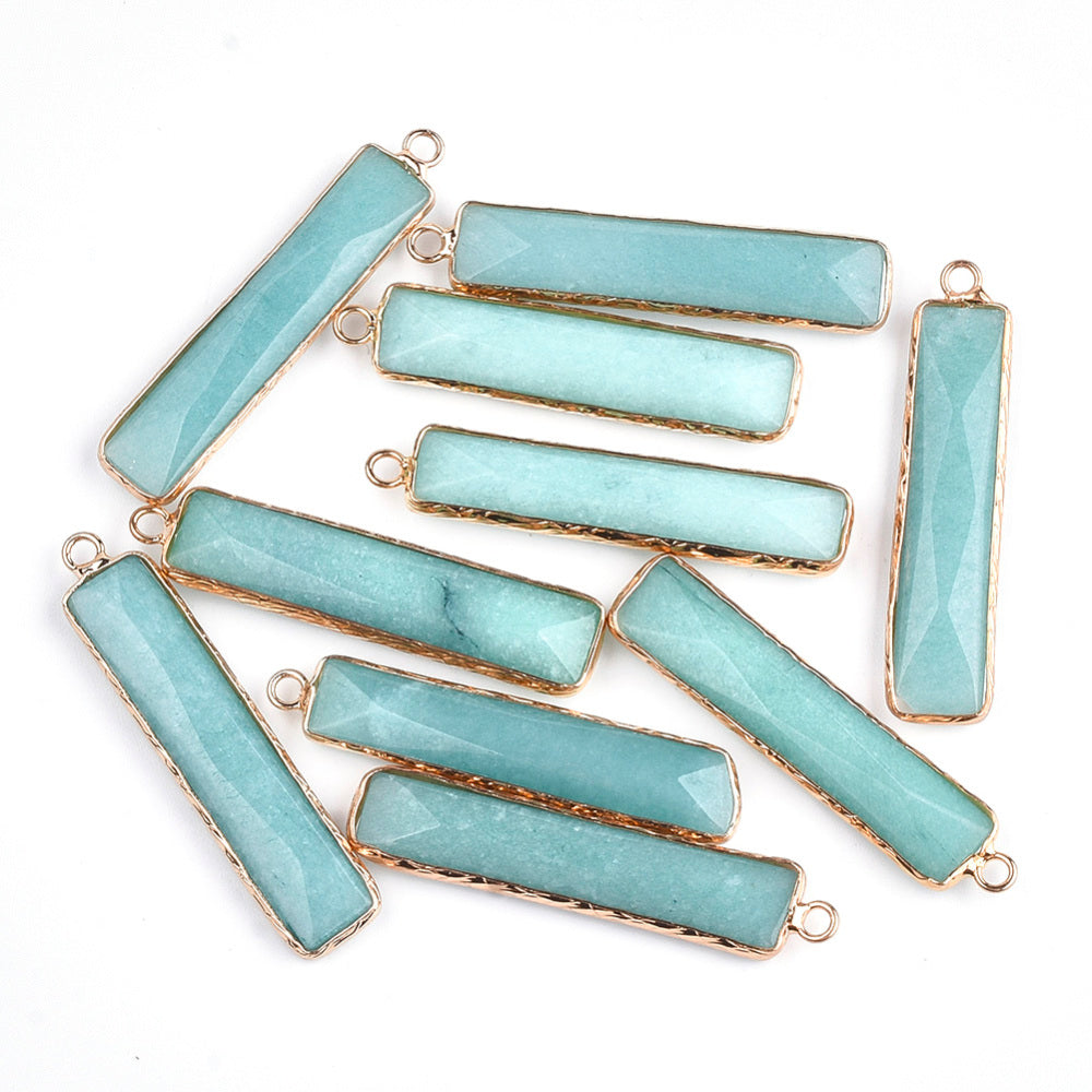 Amazonite Pendants, with Brass Findings, Faceted, Dyed, Rectangle, Golden