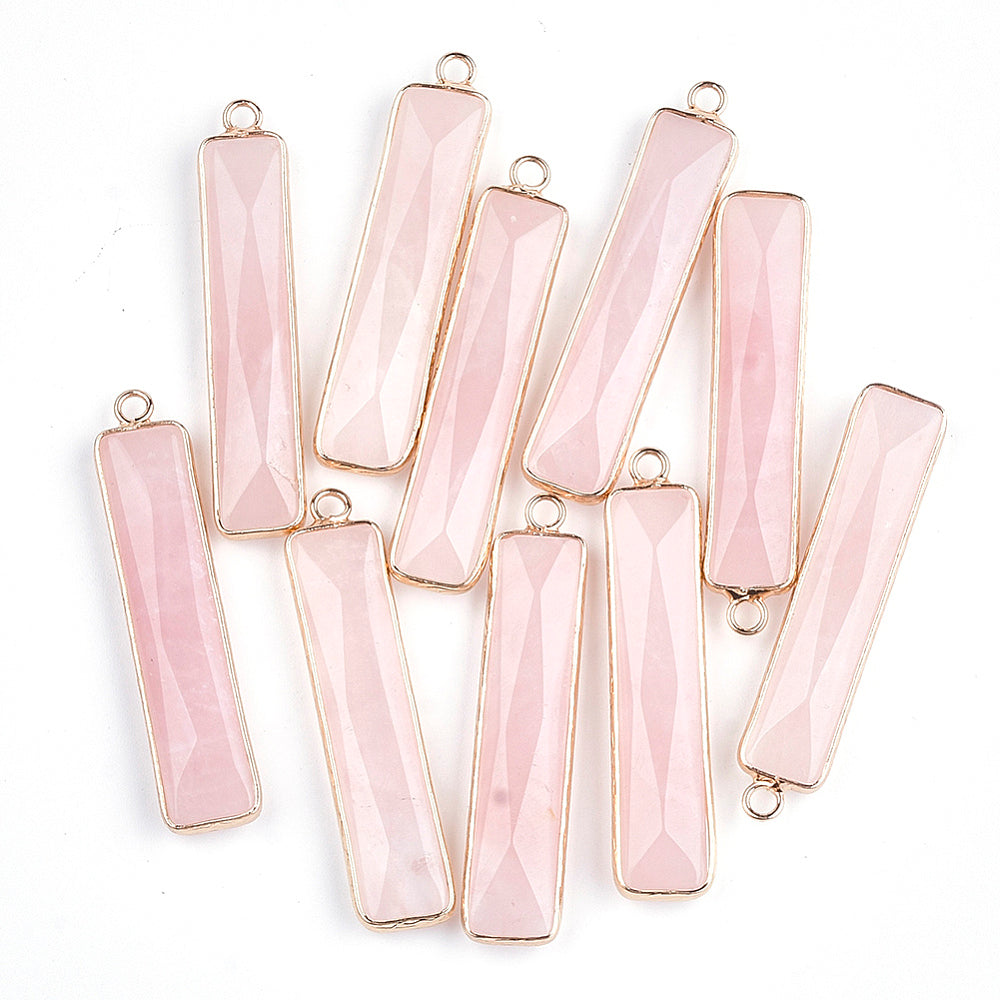 Natural Rose Quartz Faceted Rectangle Pendant – 46.5mm | The Pink Bead Shop Canada