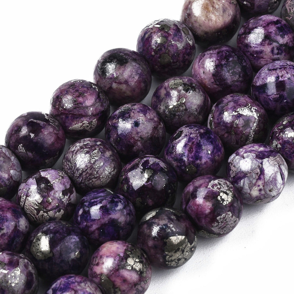 Charoite & Pyrite Assembled 8mm Round Beads | The Pink Bead Shop Canada
