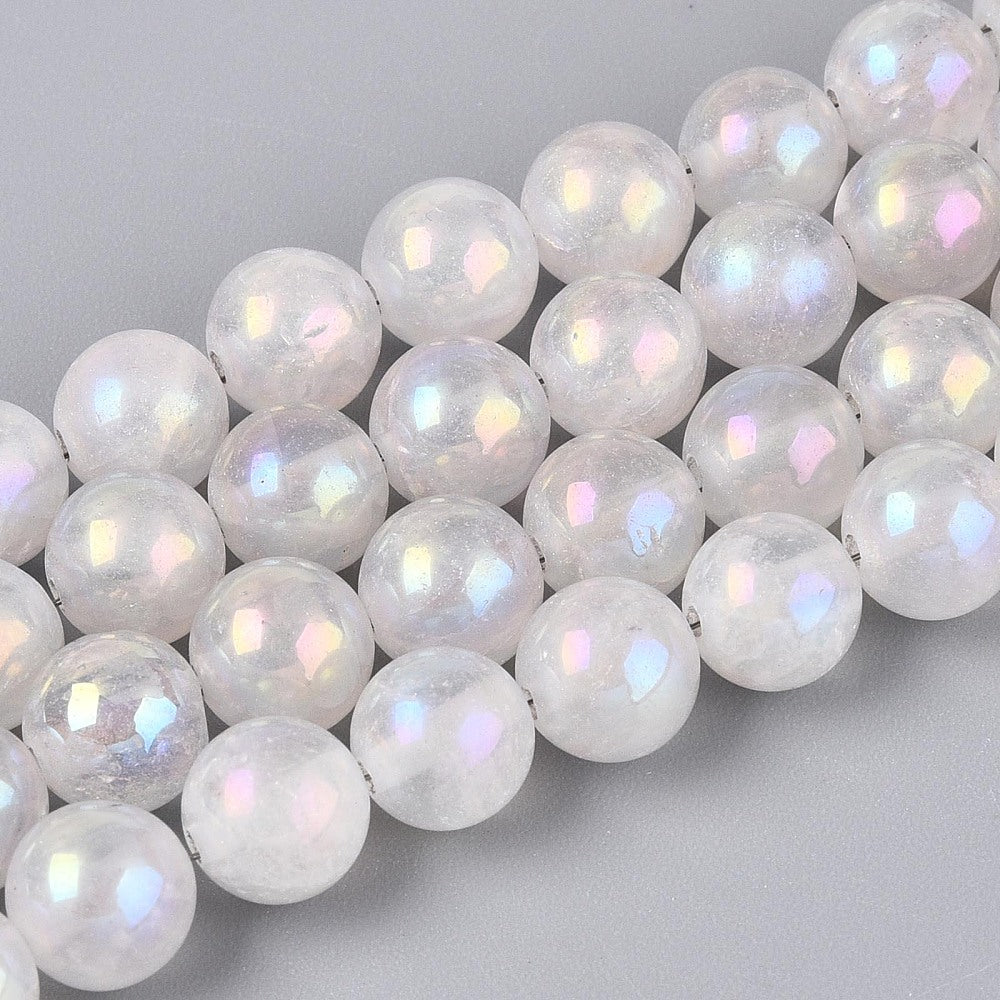 AB Quartz Crystal Beads – Round 8mm, Aura Plated The Pink Bead Shop