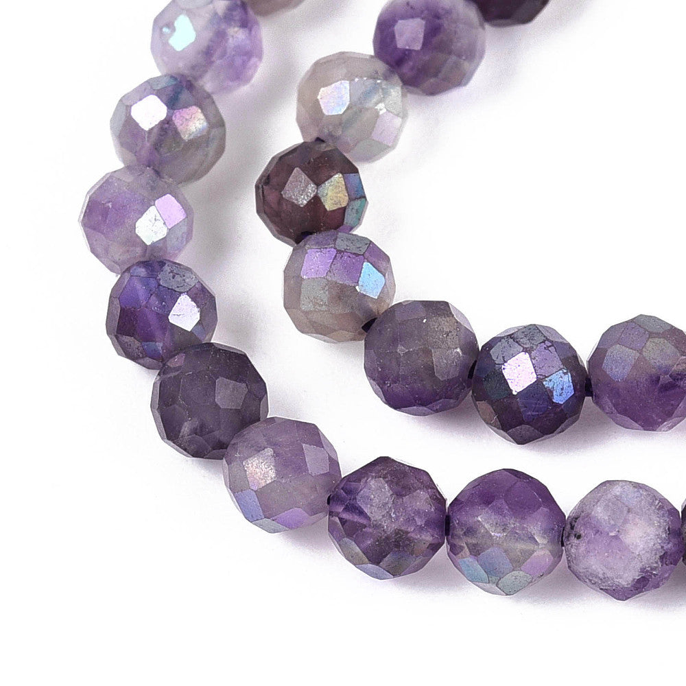 Natural Amethyst AB Color Plated Faceted Round Beads – 4–5mm (Approx. 15.5” Strand)