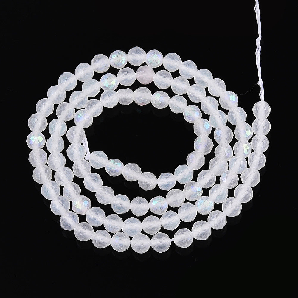 Natural Quartz AB Color Plated Crystal Faceted Round Beads – 4–5mm (Approx. 15.5” Strand) The Pink Bead Shop