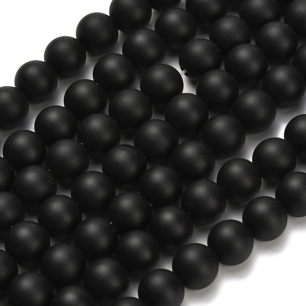 Black Onyx Frosted Beads – 8–8.5mm Matte Round Gemstone Bead Strand The Pink Bead Shop