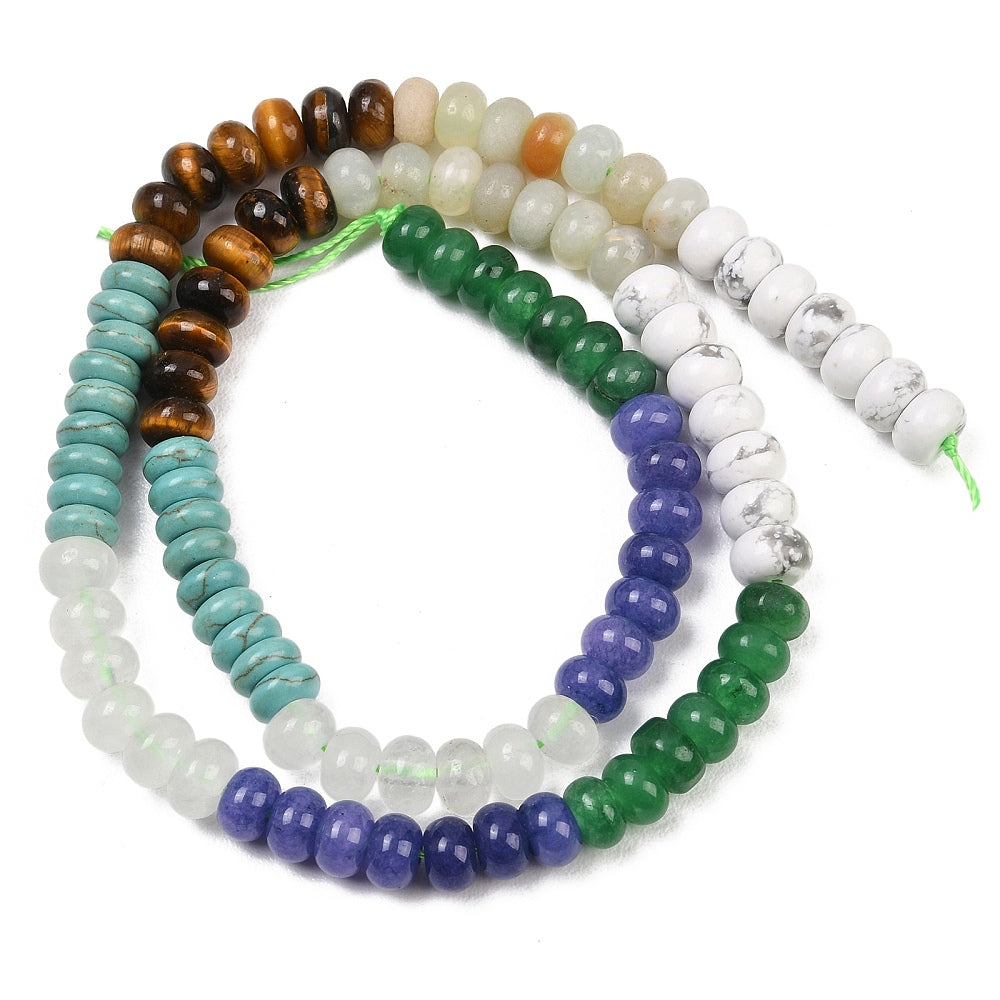 Mixed Gemstone Rondelle Beads 6x4mm – Tiger Eye, Jade, Shell & Shoushan Stone | The Pink Bead Shop Canada