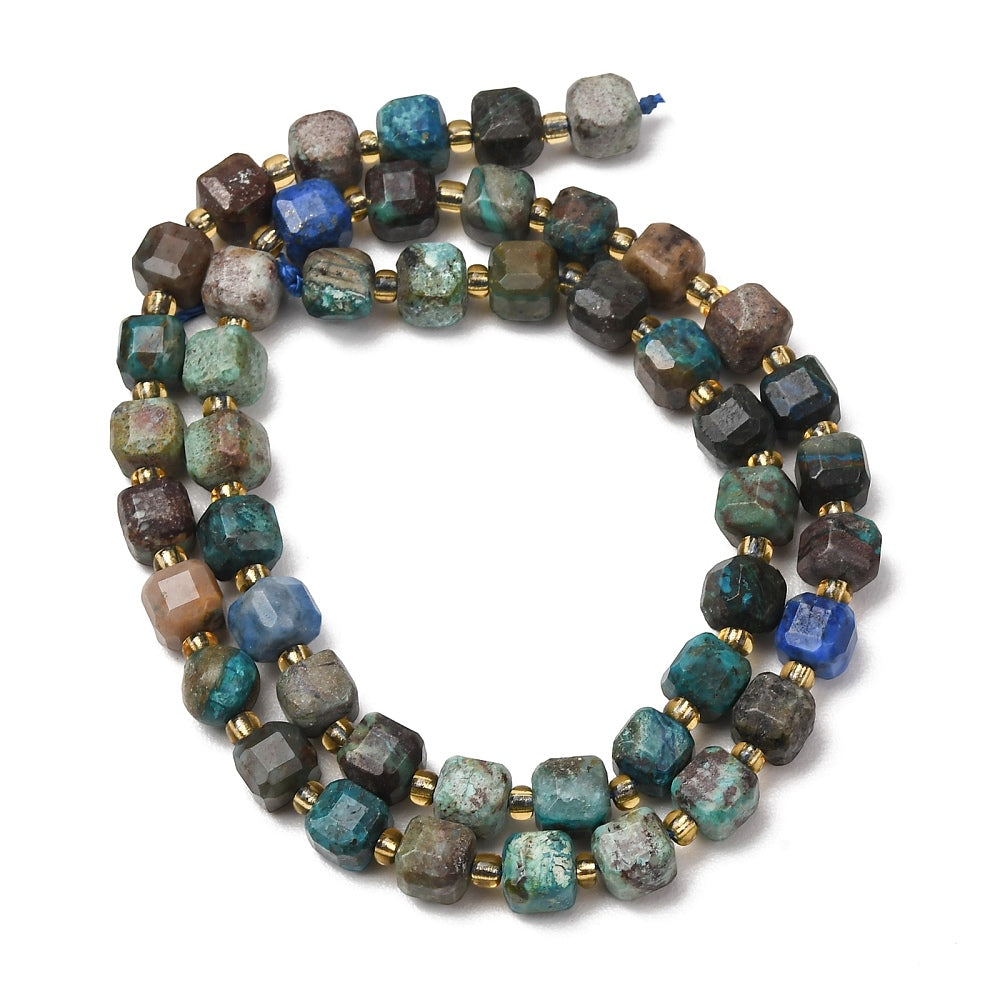 Chrysocolla & Lapis Lazuli Faceted Cube Beads – 6–7.5mm | The Pink Bead Shop Canada