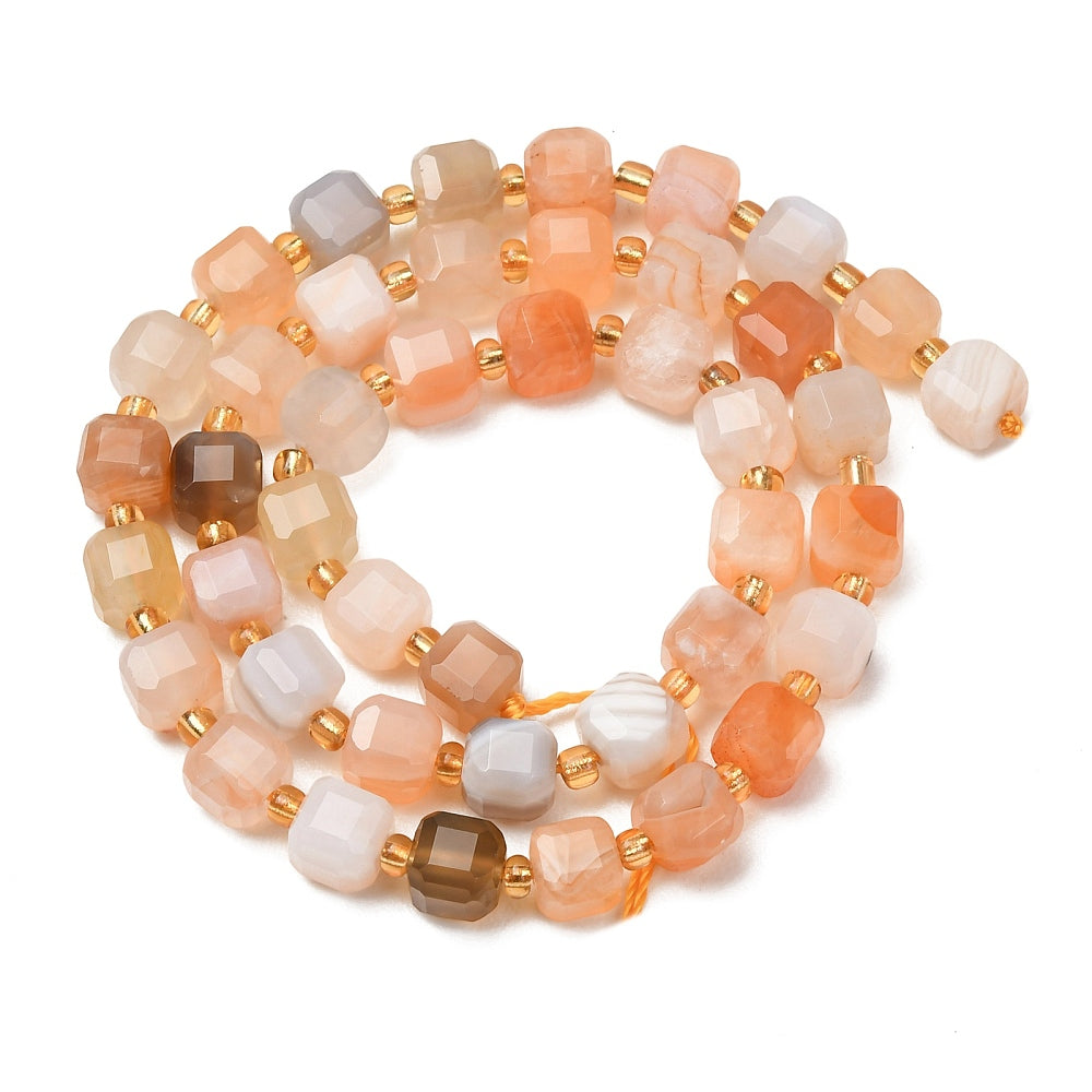 Yellow Botswana Agate Faceted Cube Beads with Seed Bead Accents – 6–7.5mm | The Pink Bead Shop Canada