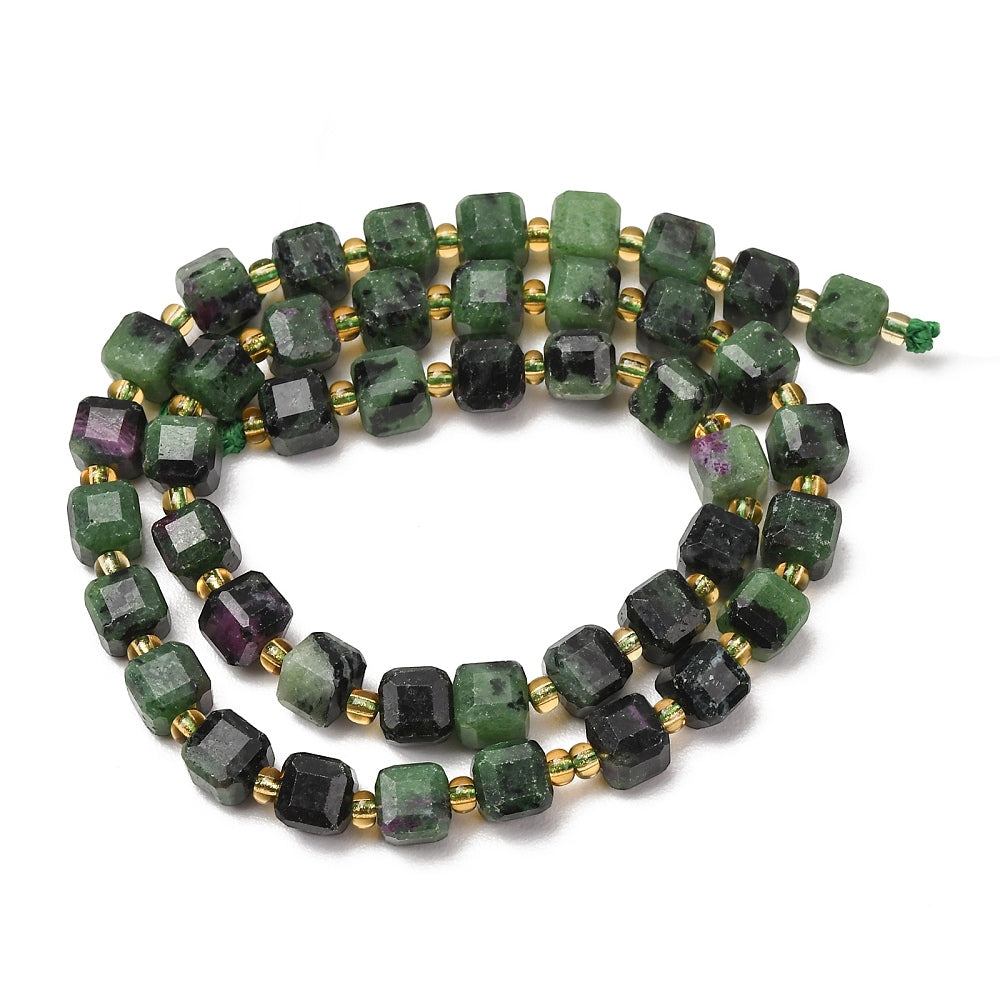 Ruby in Zoisite Faceted Cube Beads with Seed Bead Accents – 6–7.5mm | The Pink Bead Shop Canada
