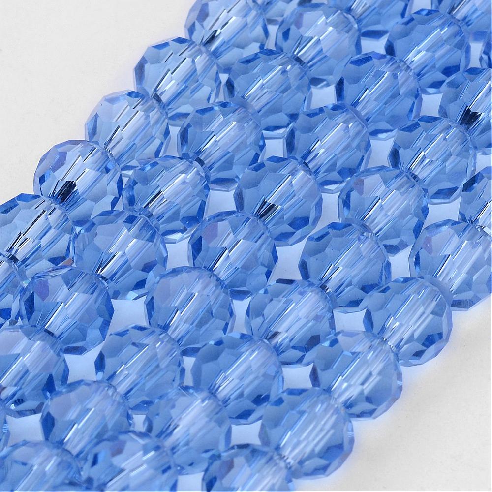 8mm Transparent Glass Faceted Round Bead Strand – Cornflower Blue | The Pink Bead Shop Canada