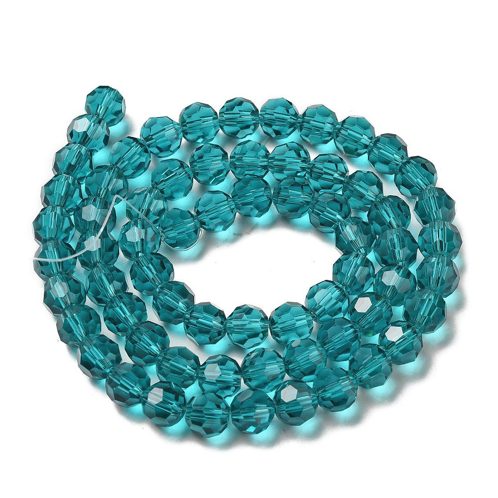 8mm Transparent Glass Faceted Round Bead Strand – Cyan | The Pink Bead Shop Canada