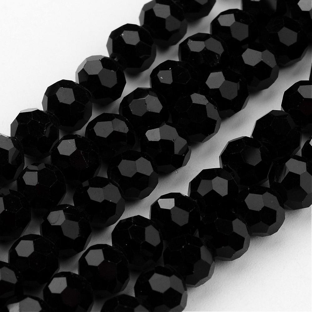 8mm Black Faceted Glass Bead Strand | The Pink Bead Shop Canada