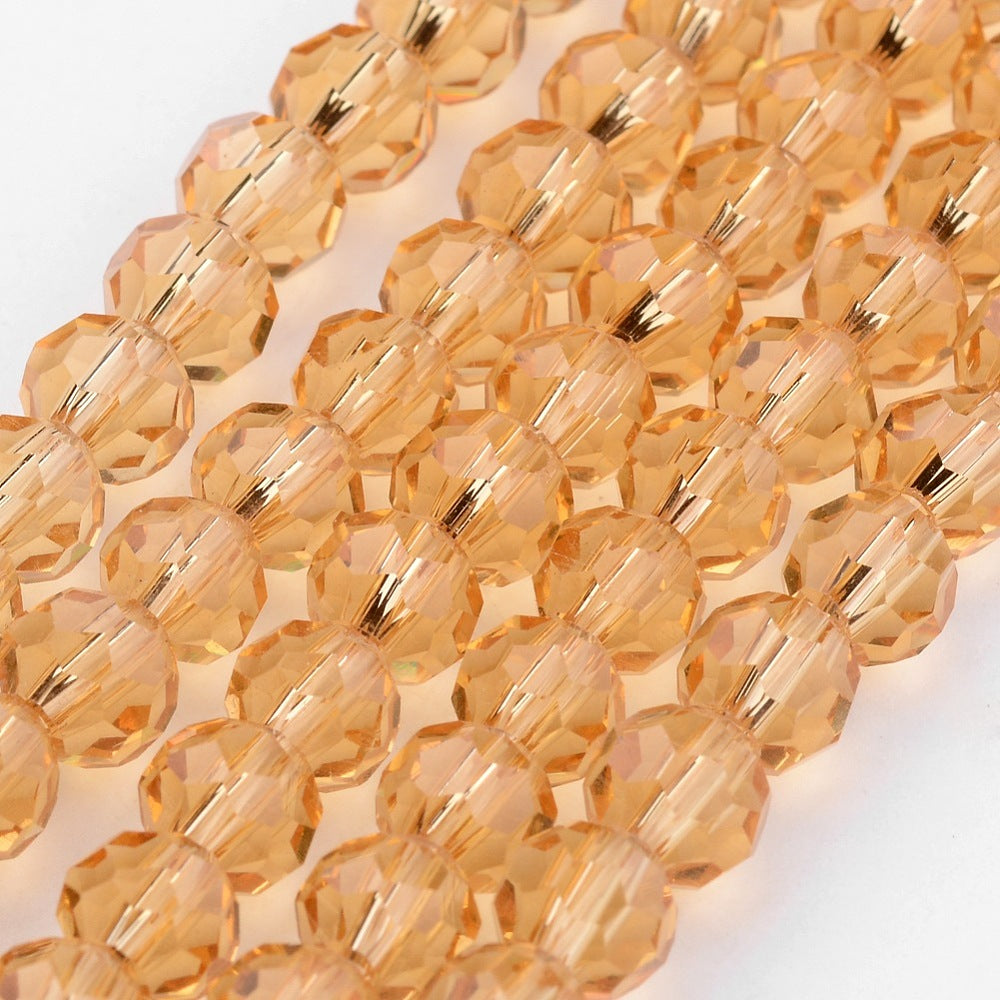 8mm Transparent Glass Faceted Round Bead Strand – Burly Wood | The Pink Bead Shop Canada