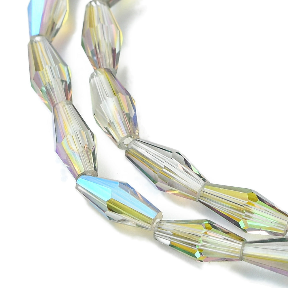 Pale Green Electroplated Glass Beads – Half Rainbow Faceted Rice Shape, 8×4mm The Pink Bead Shop