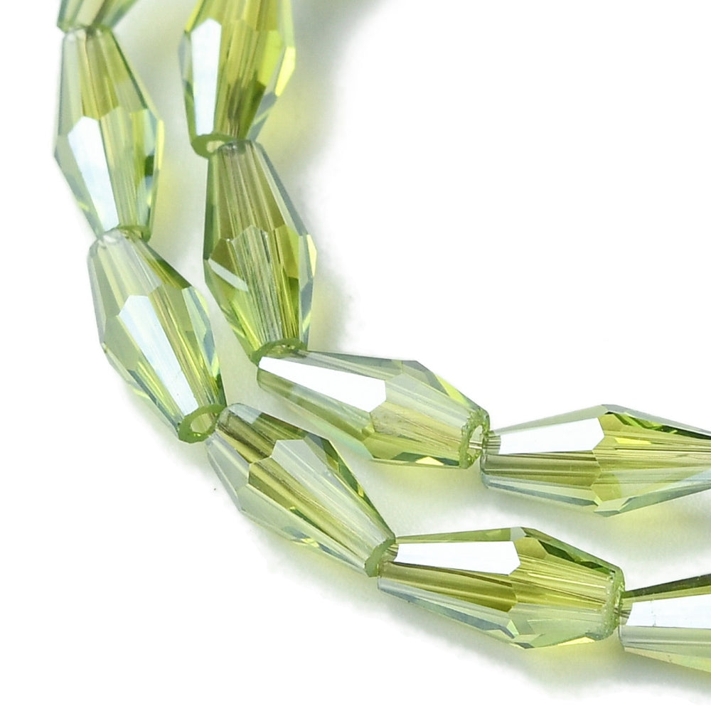 Green Yellow Electroplated Glass Beads – Pearl Luster Faceted Rice Shape, 8×4mm The Pink Bead Shop