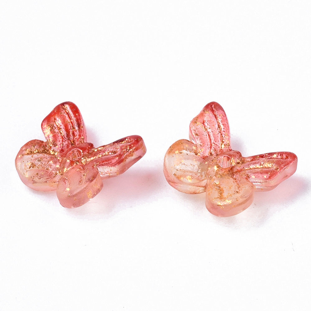 Orange Red Butterfly Glass Charms with Golden Foil 7x11mm | Pack of 10 | The Pink Bead Shop Canada