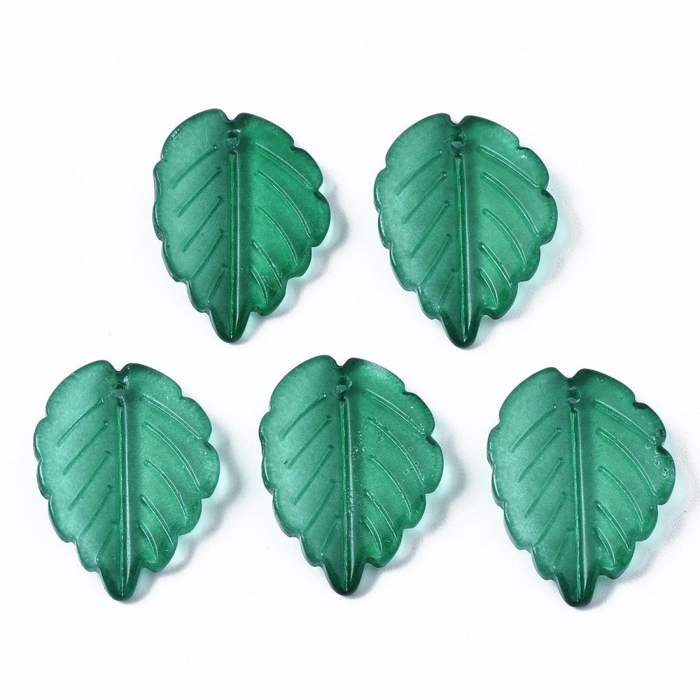 Sea Green Glass Leaf Pendants 23.5x17.5mm – Sold Individually Bulk| The Pink Bead Shop Canada