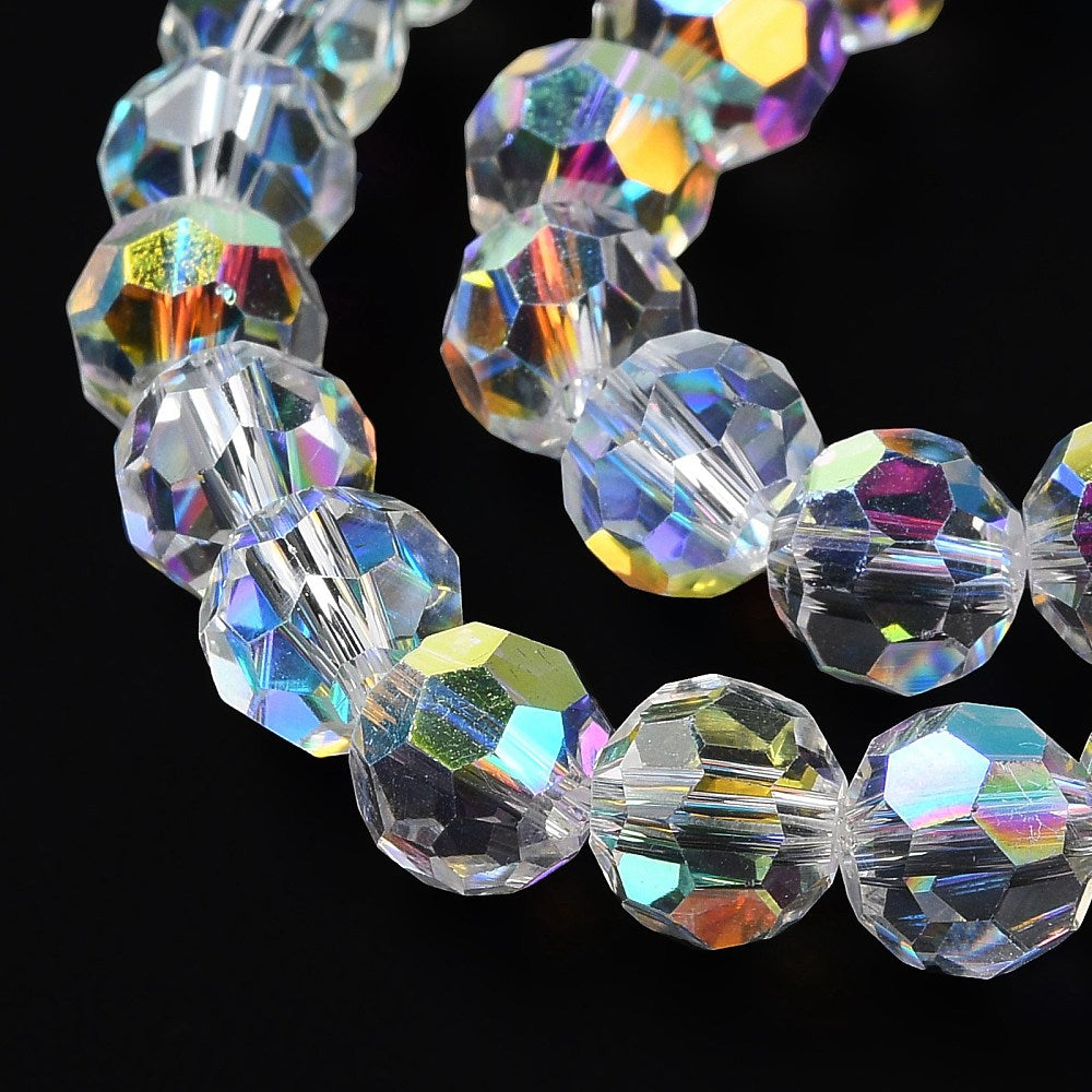 Clear AB Electroplated Faceted Rondelle Glass Beads 7x8mm | The Pink Bead Shop Canada