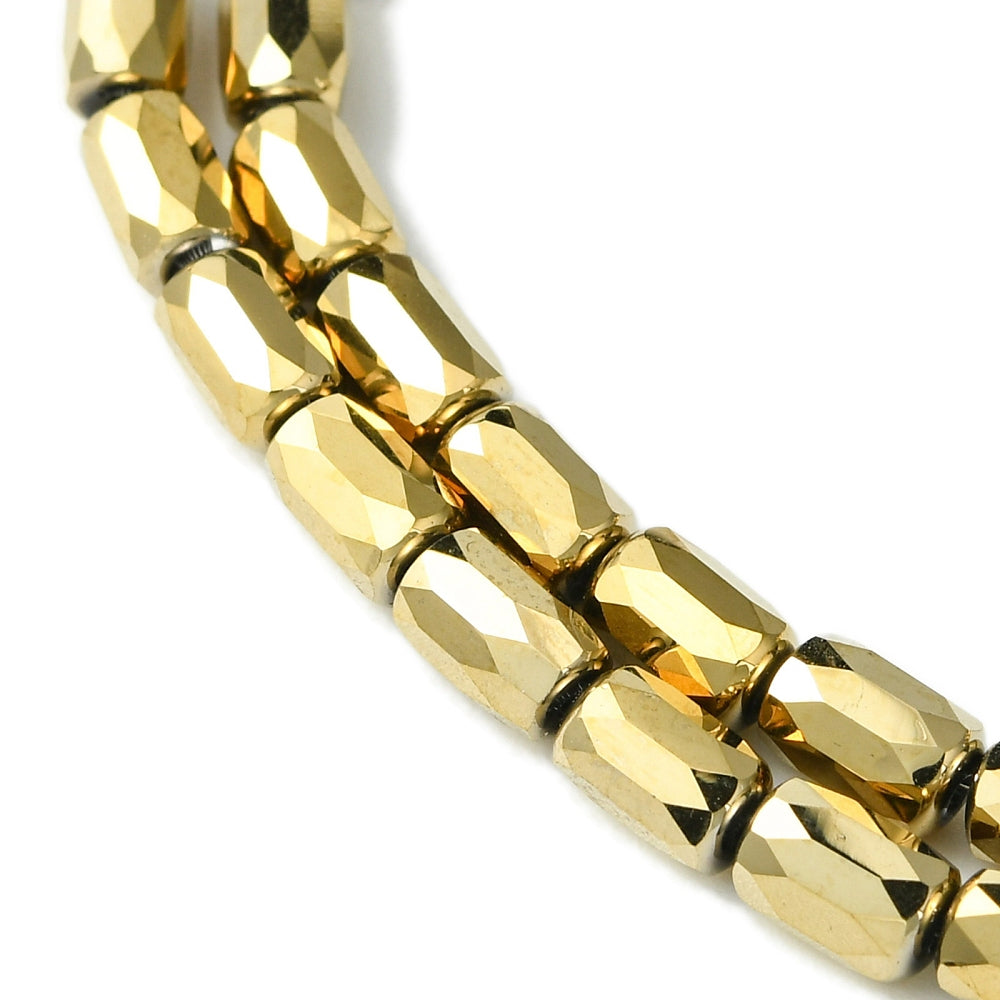 Gold Electroplated Glass Beads – Full Rainbow Faceted Column, 6×4mm The Pink Bead Shop