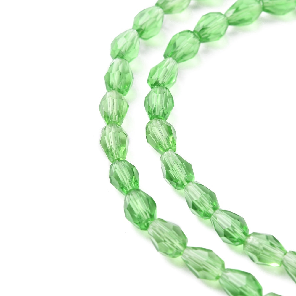 Green Faceted Teardrop Glass Bead Strands – Petite Drop Shape The Pink Bead Shop