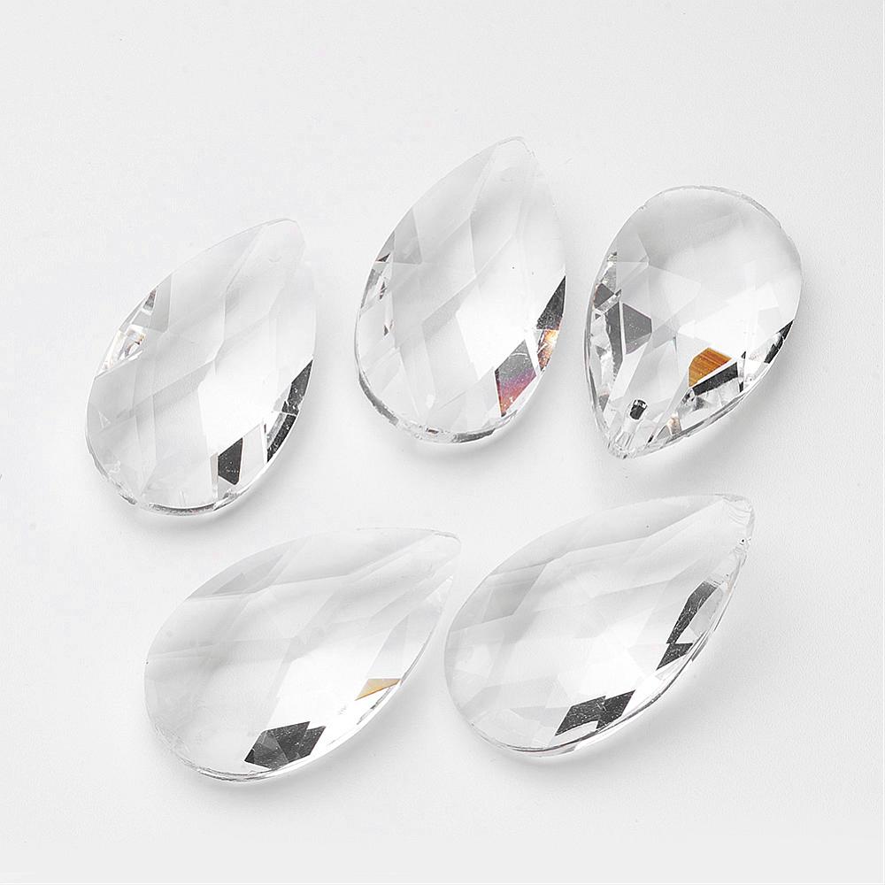 Clear Faceted Glass Teardrop Pendants – 38x22mm Bulk | The Pink Bead Shop Canada