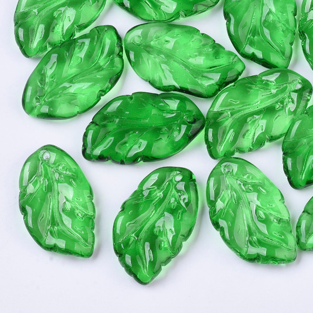 Glass Leaf Pendants – Transparent Spray Painted – Approx. 27mm Bulk The Pink Bead Shop