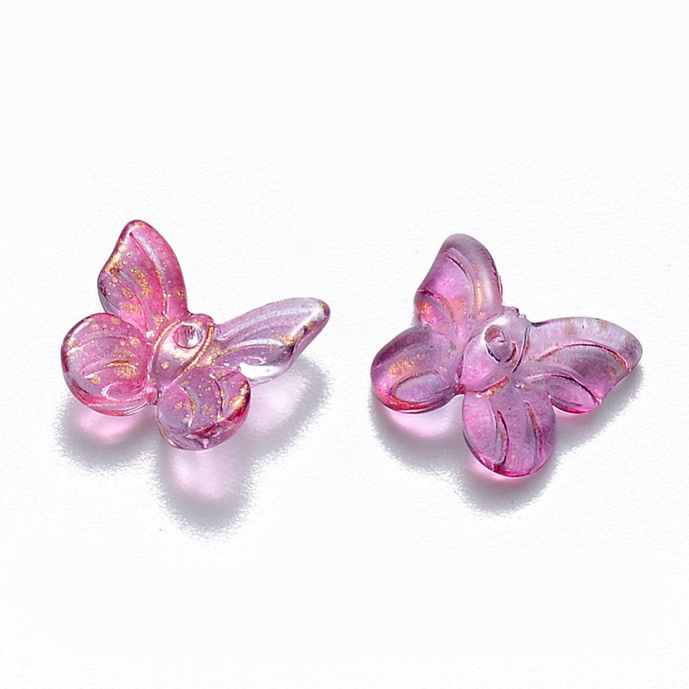 Glitter Butterfly Glass Charms Dark Orchid 9.5x11mm | Pack of 10 | The Pink Bead Shop Canada