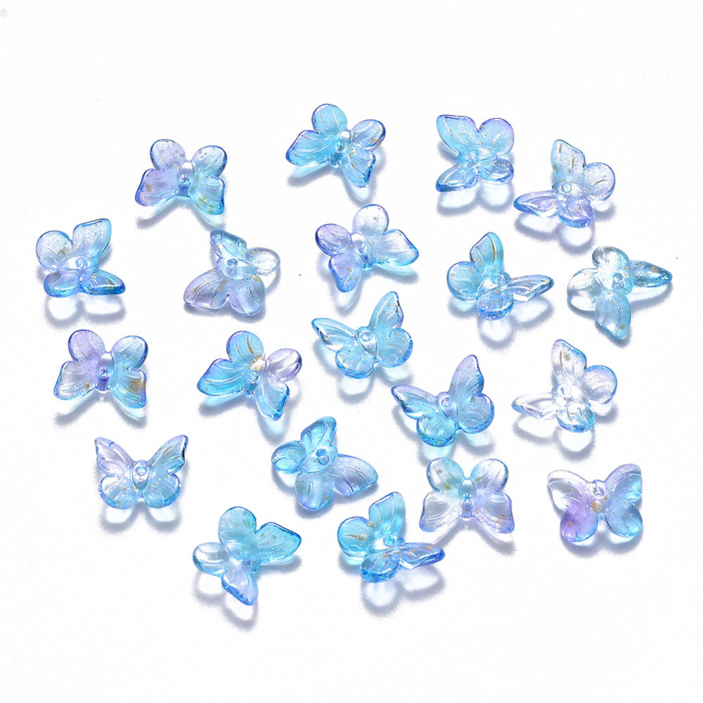 Glitter Butterfly Glass Charms – Mixed Pink & Blue 11mm | Pack of 20 | The Pink Bead Shop Canada