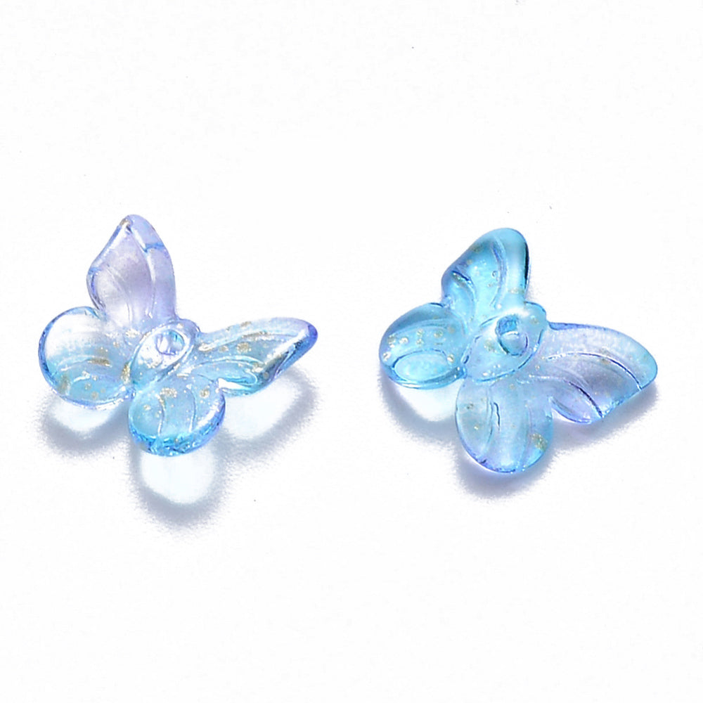 Glitter Butterfly Glass Charms Dodger Blue 9.5x11mm | Pack of 10 | The Pink Bead Shop Canada