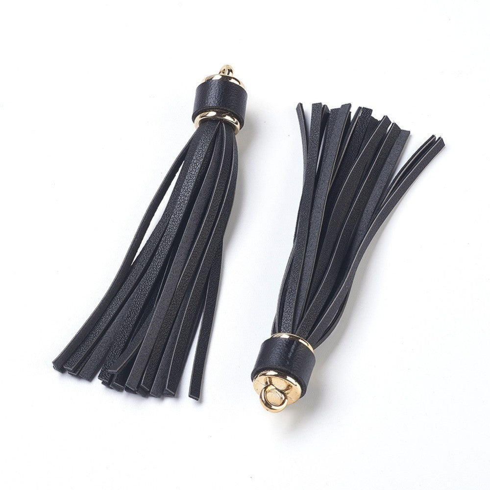 PU Leather Cord Tassel Big Pendants, with Plastic Clasps, Black