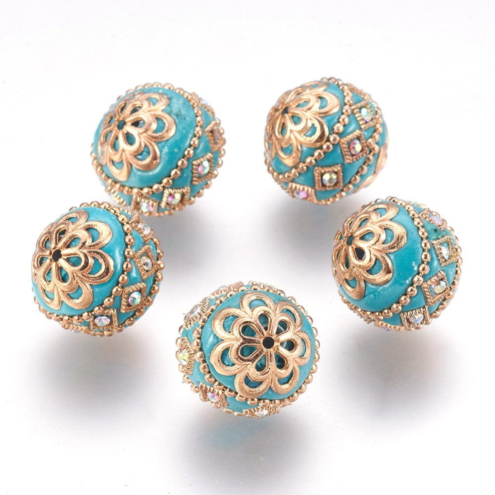 Handmade Indonesian Sky Blue Bead with Light Gold Metal Findings 19.5mm – Sold Individually | The Pink Bead Shop Canada