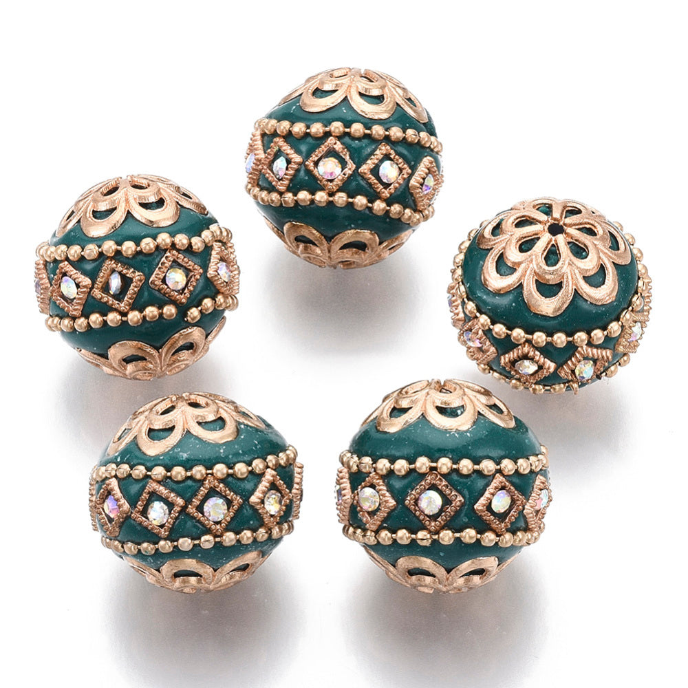 Handmade Indonesian Teal Bead with Light Gold Metal Findings 19.5mm – Sold Individually | The Pink Bead Shop Canada