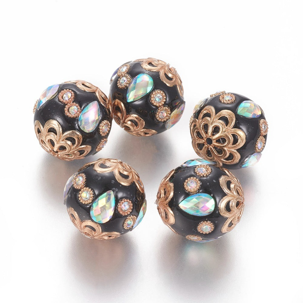 Black & Light Gold Rhinestone Indonesia Bead – Sold Individually | The Pink Bead Shop Canada