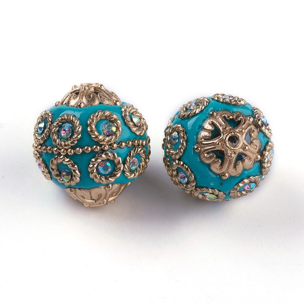 Dark Turquoise & Light Gold Indonesia Bead – Sold Individually | The Pink Bead Shop Canada
