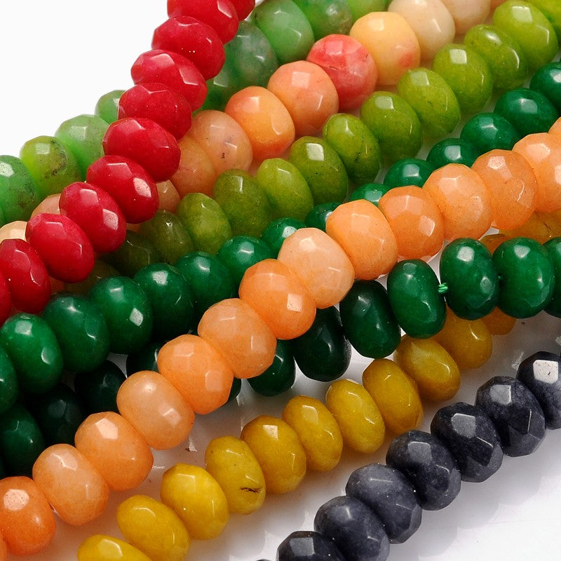 Dyed White Jade Faceted Rondelle Mixed Color Beads 8x5mm Strand | The Pink Bead Shop Canada