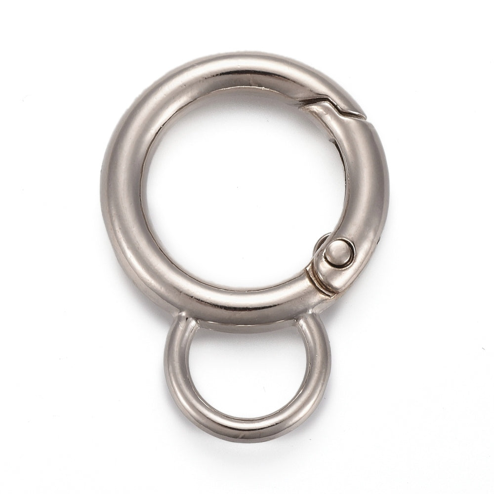 Spring Gate Rings with Loop – Alloy Circle Key Rings for Bag Charms & DIY, Gold & Silver Finish, 33×24×3.5mm, Hole 9×7mm (Pack of 2) The Pink Bead Shop