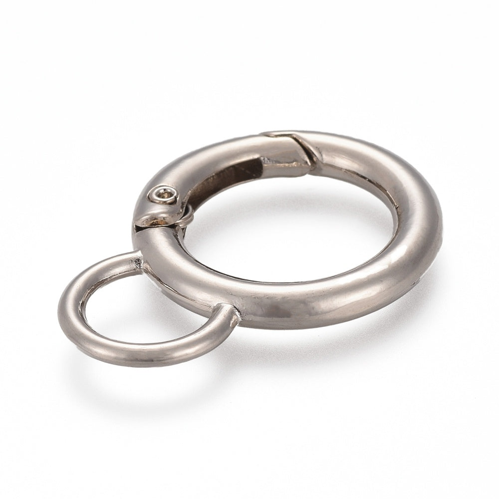Spring Gate Rings with Loop – Alloy Circle Key Rings for Bag Charms & DIY, Gold & Silver Finish, 33×24×3.5mm, Hole 9×7mm (Pack of 2) The Pink Bead Shop