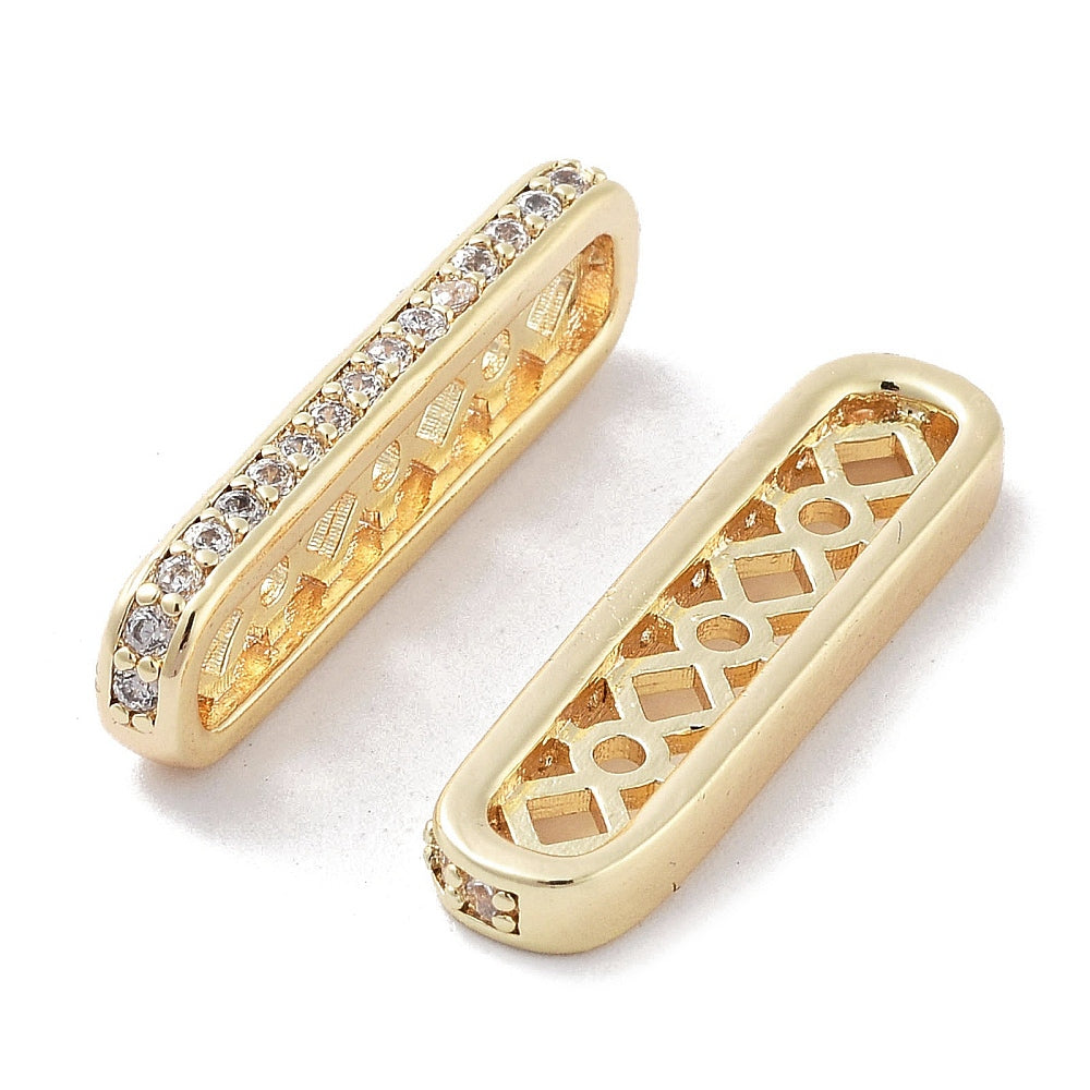 Micro Pave CZ Oval Multi-Strand Spacer Bar | 3 Hole | 18K Gold Plated The Pink Bead Shop