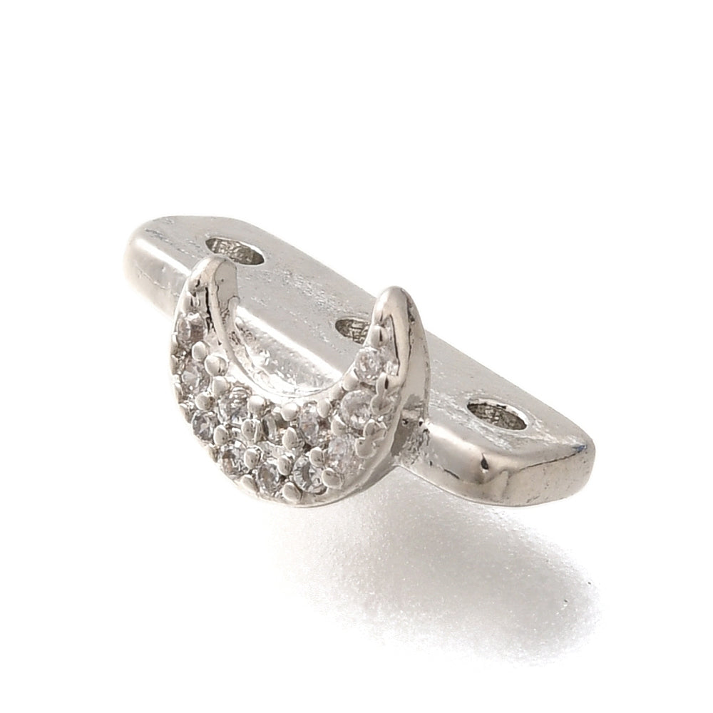 Micro Pave CZ Crescent Moon Spacer Bar | 3-Hole | 18K Gold or Platinum Plated | 13mm The Pink Bead Shop