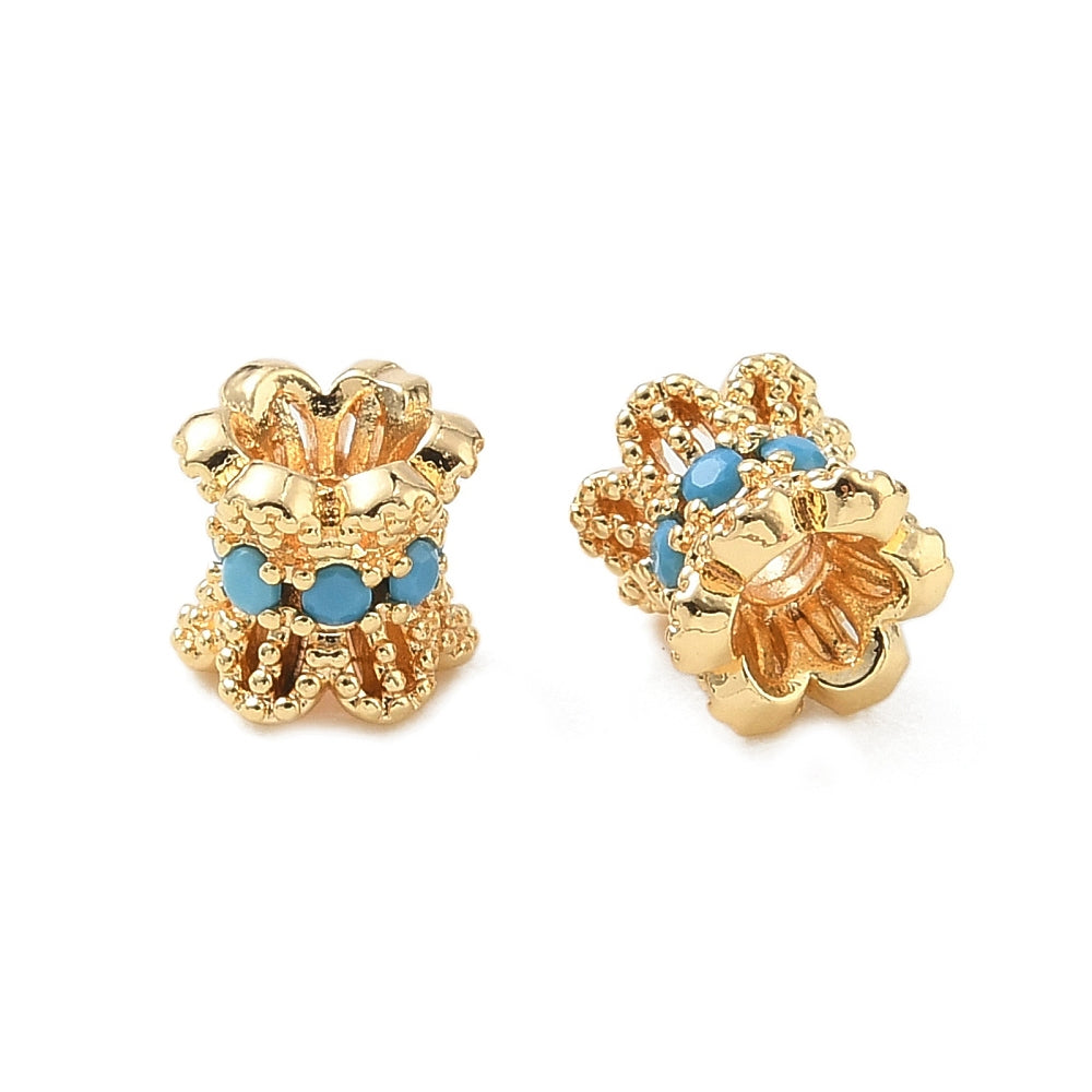 Real 18K Gold Plated Sky Blue Cubic Zirconia Column Beads – 6mm | The Pink Bead Shop Canada