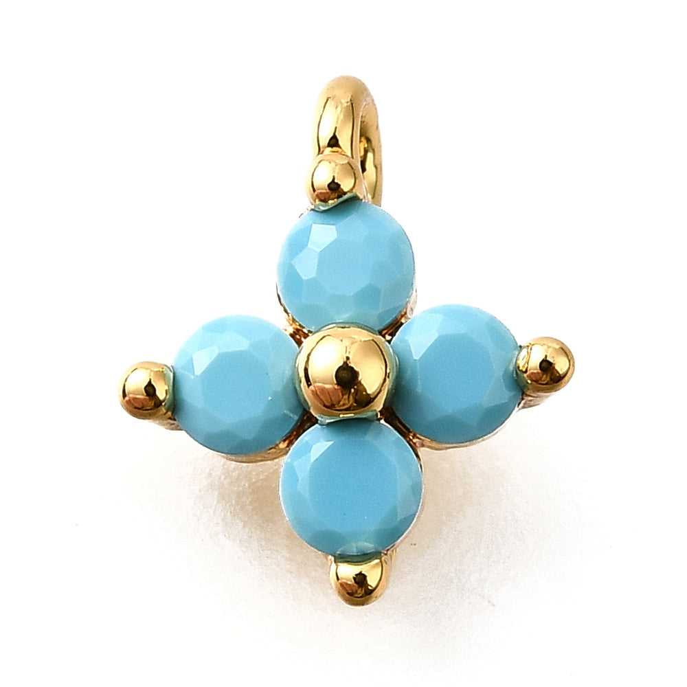 Brass Micro Pave Cubic Zirconia Flower Charms 18k gold and Platinum Plated – Blue Topaz Style – 2 Pack