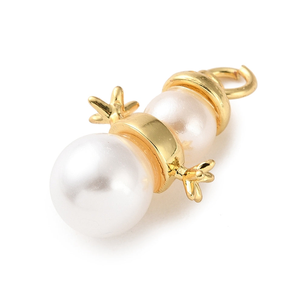 18K Gold-Plated Snowman Pendants with Acrylic Pearl Beads – 18.5×12.8mm 2 Pack The Pink Bead Shop