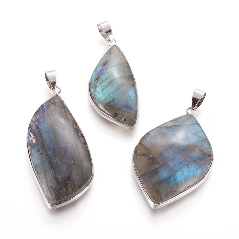Natural Labradorite Pendant – Freeform with Platinum Edge | The Pink Bead Shop Canada