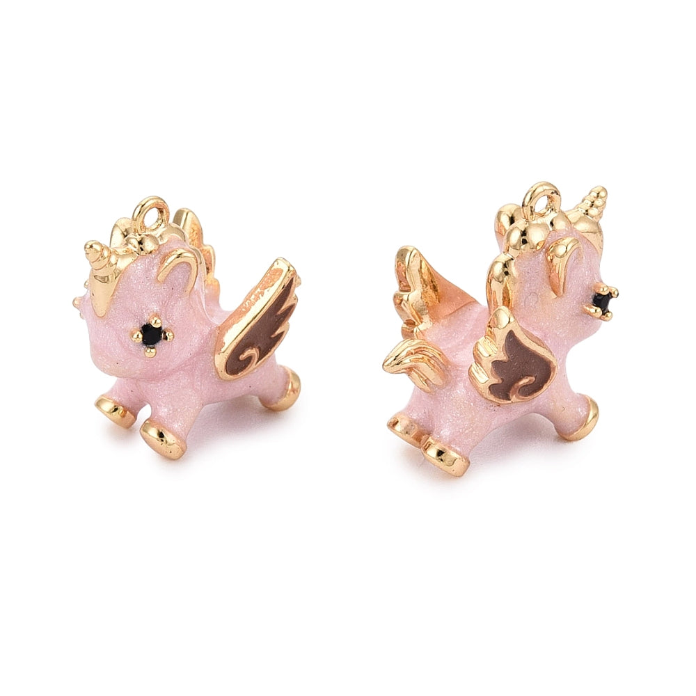 Pink Enamel Unicorn Cubic Zirconia Charm 1 Piece 18K GOLD PLATED | The Pink Bead Shop Canada