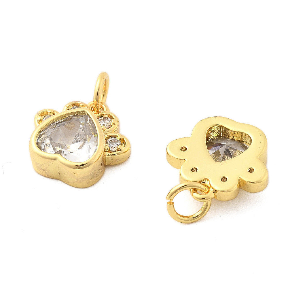 Micro Pavé Cubic Zirconia Paw Print Charms – 16K Gold Plated The Pink Bead Shop