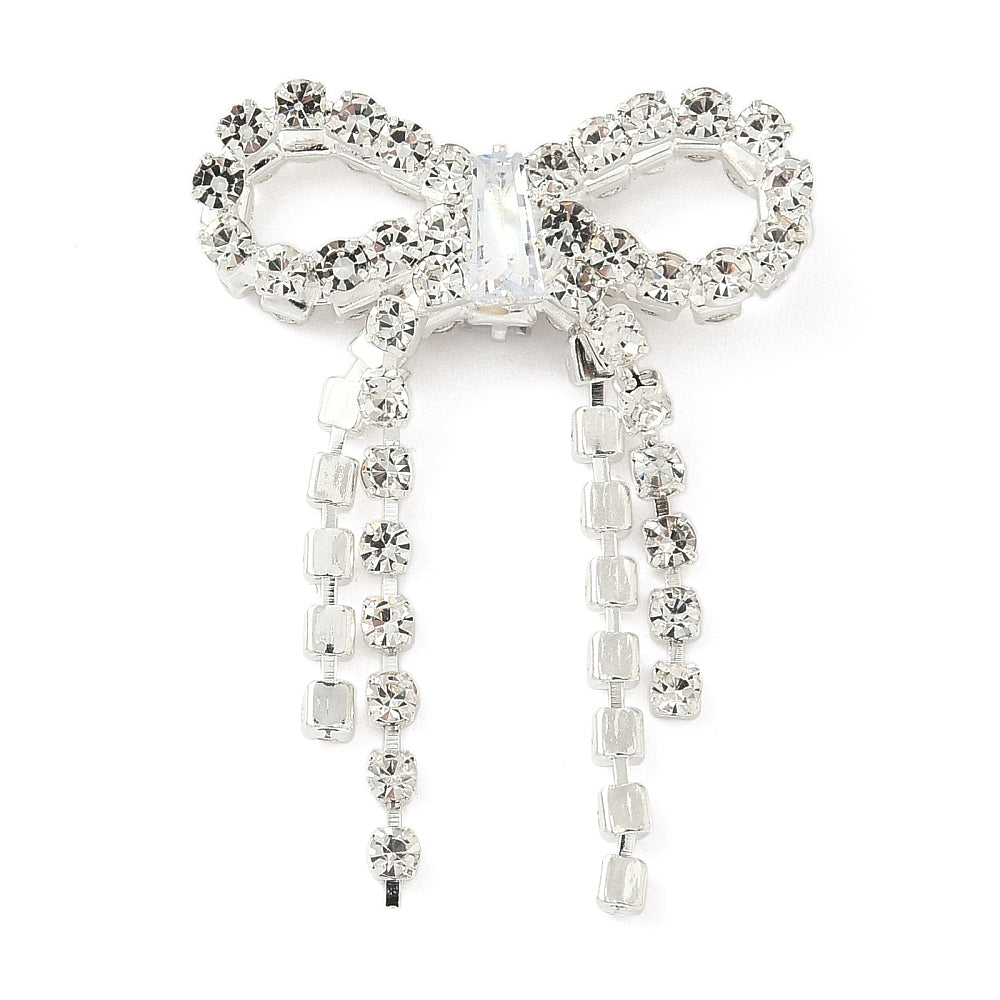 Micro Pave Bow Connector – Cubic Zirconia Rhinestone Charm, Silver | The Pink Bead Shop Canada
